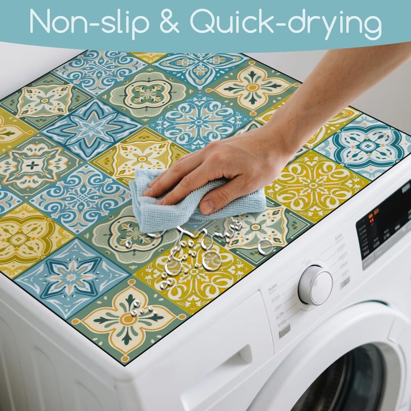 GLOBLELAND Tile Pattern Washer Dryer Dust Cover 23.6×23.6inch Retro Mandala