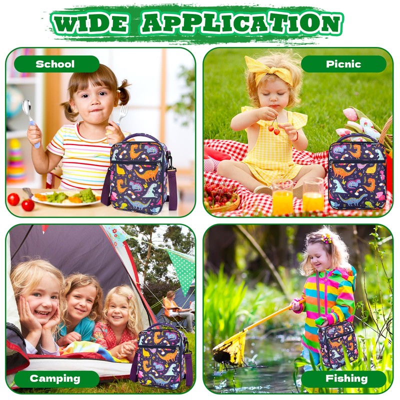 2Pcs Kids Insulated Lunch Bag Set, Thermal School Cooler Bag