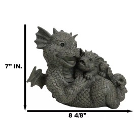 Whimsical Garden Dragon Family Mommy And Me Time Statue 8"Long Dragons Decor