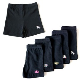 box408 Kids' Girls' Overpants, One Point Embroidery, Set of 5, 100-150 Sizes, Quarter Length Leggings, Black