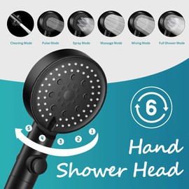 COMVIDA Hochdruck Handbrause Sparduschkopf mit Filter & Wasserstop,Duschkopf mit 6 Strahlarten,mit Schlauch und Halterung,Mattschwarz,CV-50001-N