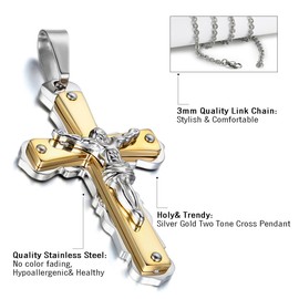 Cupimatch Herren-Halskette, Exquisit Edelstahl Kruzifix Kreuz Jesus Anhänger mit 55 Kette Halsband, Silber/Schwarz, Edelstahl, No_Stone