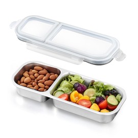Ugotit Snackle Box Container, Stainless Steel Food Storage Containers with Lids Airtight, Reusable 2 Compartments Bento Box for Adult, Kids