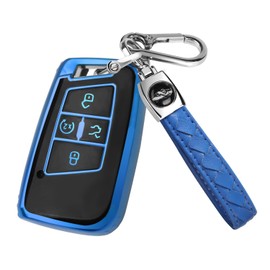 MILD EAST for Volkswagen Key Fob Cover with Keychain, Soft TPU Car Key Shell Case Holder for Atlas Golf Alltrack Taos Jetta Passat Arteon Tiguan Smart 4 Button Remote Accessories, Blue