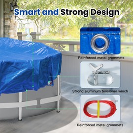 32FT Pool Covers for 28FT Above Ground Swimming Pools,Winter Pool Cover,Thick Round Tarp for Pools,with Winch and Cable,Heavy Duty (Blue/Black)