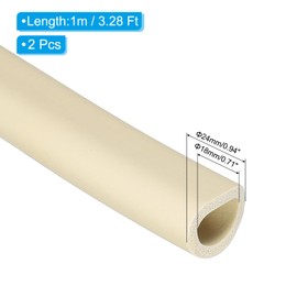 PATIKIL 18mm ID x 24mm OD x 1m Long Pipe Insulation Foam Tube, 2pcs Pipe Cover Wrap Roll EPDM Bar Tubing for Handle Grip HVAC Air Conditioner Units, Beige