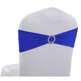 VDS - Royal Blue | Spandex Chair Sashes Bows | 50 PCS | Stretch Elastic Banquet Universal Folding Chair Band Tie with Silver Buckle Slider for Wedding Party Conference Celebration Event Decoration