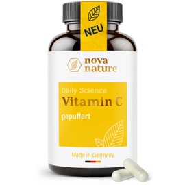 [Without Additives] Vitamin C High Dose, Buffered & Gentle on the Stomach, 500 mg per Capsule - No Zinc - Vegan, from Vegetable Fermentation - by NovaNature®
