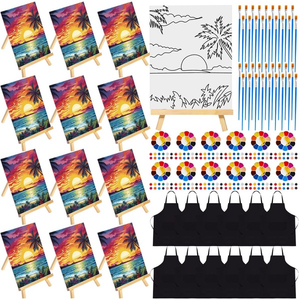 Motipuns 96 Pcs Pre Drawn Canvas Painting Set Sip and