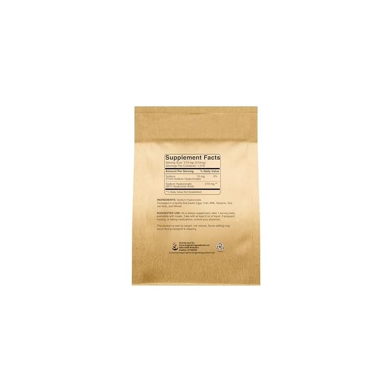 PURE ORIGINAL INGREDIENTS- Ácido Hialurónico (8 oz) Soluble en Agua,