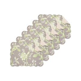 C&F Home Julia Reversible Machine Washable Quilted Vintage Design Placemat Set of 6 Floral Jacobean for Kitchen or Dining Table Grey & Green