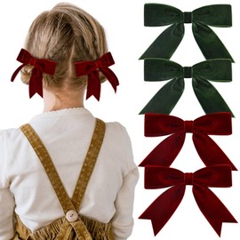 4PCS Velvet Hair Bows Hair Ribbon Clips Big Fall Alligator Clips Hair Accessories for Women Girls Toddlers Kids Baby Green Wine red