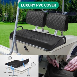 iLSKW Golf Cart Seat Cover for Club Cart DS Pre 2000, Premium Marine Vinyl, Diamond Stripe Black Stitching Anti-Chipping/Anti-Fading/No Stapler