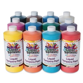 S&S Worldwide Color Splash! Liquid Tempera Bulk Paint, Set of 12 in 11 Bright Colors, 32-oz Easy-Pour Bottles, Great for Arts & Crafts, School, Classroom, Poster Paint, For Kids & Adults, Non-Toxic.