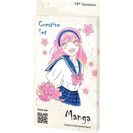 Tombow Set creativo Manga, ispirato al Giappone Brush Pen Set con penna ABT Dual Brush Pen, Fineliner, A6 Aqurell per disegnare e acquerello [JAPAN-SET3]