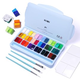 HIMI Gouache Paint Set, 36 Colors x 12ml Twin Jelly Cup Design with 3 Paint Brushes and a Palette in a Carrying Case Perfect for Artists, Students, Gouache Opaque Painting