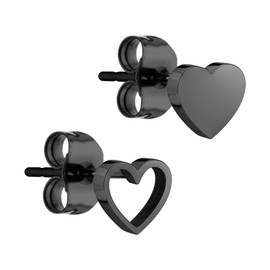 Liebeskind Berlin women's heart earrings, stainless steel, 0.7 cm, Stainless Steel, Black