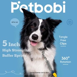 Petbobi Dog Tie-Out Cable 50ft - Outdoor Leash Metal Cable with Shock Absorbing Spring 360° Swivel Clips, Chain for Dogs Yard Camping, Fit Small Medium Large Pets Up to 120lbs, Blue