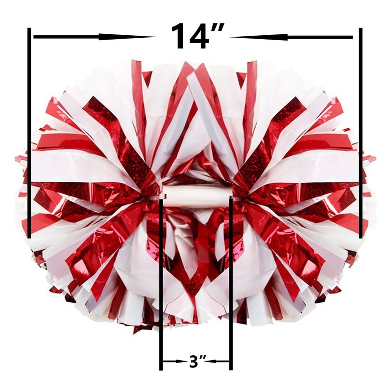Hooshing 2 Pack Cheerleading Pom Poms Holographic Red and White