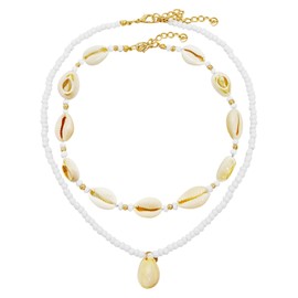 LQTSLFM 2 Stück Muschelkette,Muschelschmuck,Muschelkette Damen Sommer Schmuck Natural Shell Choker Halskette Strandresort-Stil