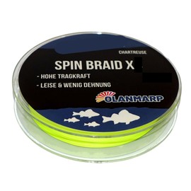 Olanmarp Spin Braid X Colour Chatreuse 250 m - Braided Fishing Line, Thin and Supple for All Types of Fishing (4 Plaited, 0.14 mm - 9.6 kg)