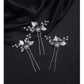 Denifery 3Pcs Wedding Hair Pins Flower Bridal Wedding Hair Accessories Hair Pieces for Brides Bridesmiad (Silver)