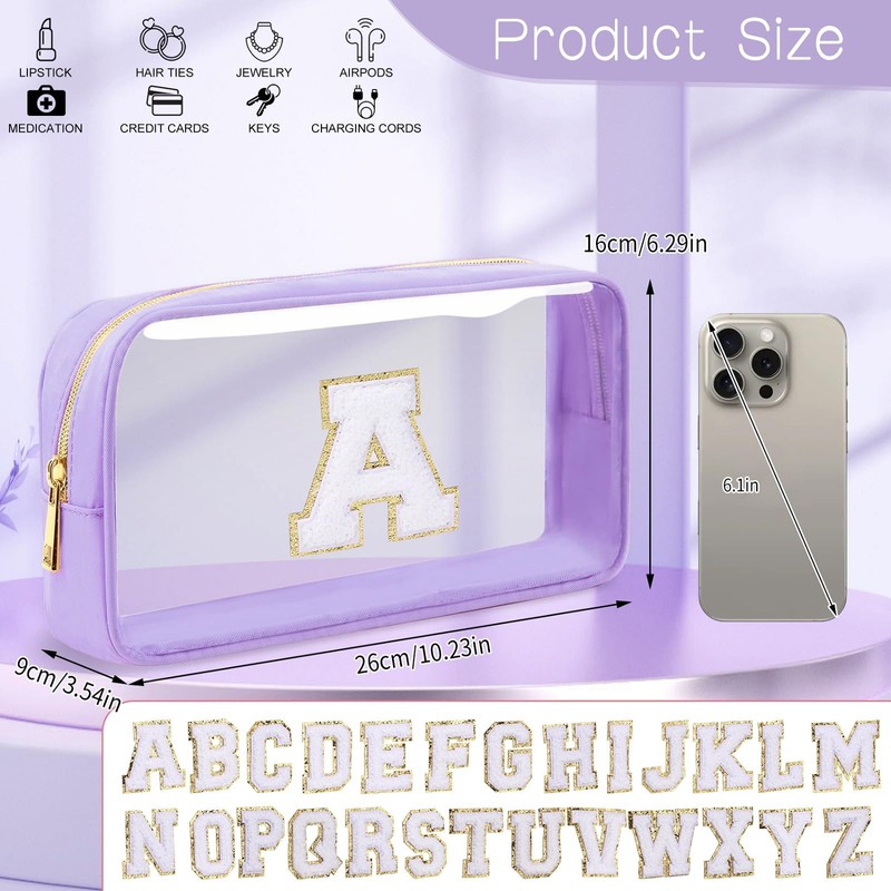 LOFOWN Initial Clear Makeup Bag Small Cosmetic Bag Travel Toiletry