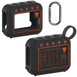 BCWXION Silica Gel Protective Cover for JBL GO4 Bluetooth Speaker, Shoulder Rope, Drop Prevention, Shockproof, Dustproof, Scratchproof, Anti-Fingerprint (Black)