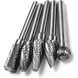 Bestgle 5 Pcs Rotary Burrs, 1/4 Inch Shank Tungsten Carbide Rotary Cutting Burr Die Grinder Bit Set for DIY Woodworking, Metal Carving, Polishing, Engraving, Drilling, 10mm Cutting Edge Dia
