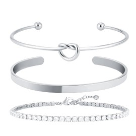 MOTIBACK 5PCS Silver Bracelets for Women – Adjustable Dainty Link Chain Bracelets, Layered Stackable Bracelet Set, Elegant Jewelry Gift