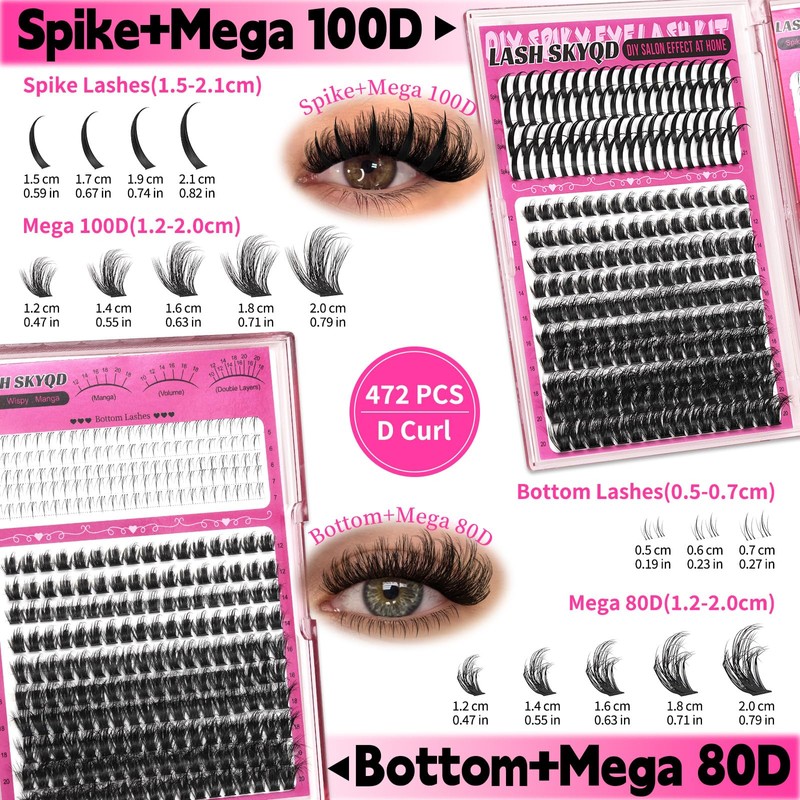 Lash Clusters Kit 8 Styles 1464Pcs Wispy Eyelash Clusters Kit