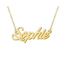 18k Gold Plated Sophie Name Necklace Initial Pendant Charm Stainless Steel Jewelry for Womens Moms