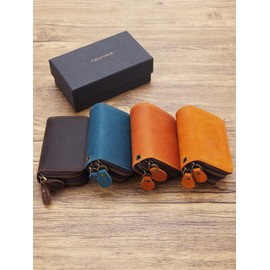 Kakukosya Men's Key Case, Smart Key Case, Compatible with Smart Keys, Fits 2 Coin Purses, Genuine Leather, Car, coffee