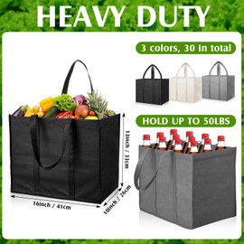Hillban 30 Pack Reusable Grocery Bags Bulk Large Shopping Bags Washable Foldable Heavy Duty Totes Storage Bags with handles(Black, Gray, White,No Dot)