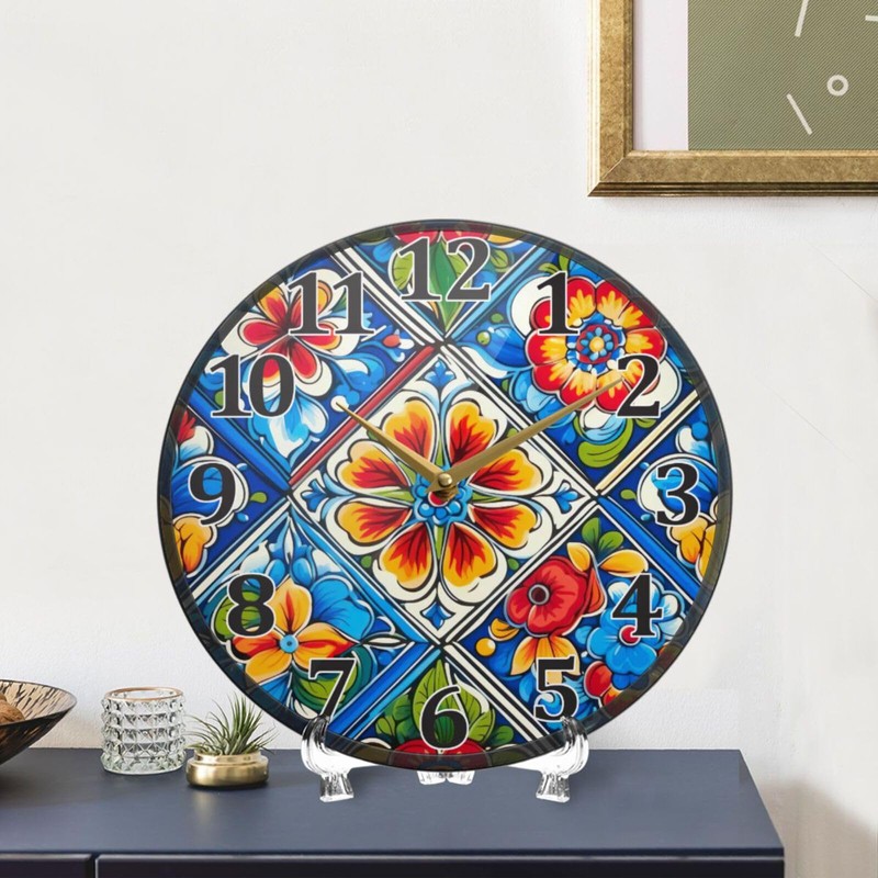 YANENDIE Mexican Ceramic Tile 1 Wall Clock - Silent Non-Ticking