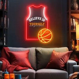 ZLOOREE Basketball Jersey Neon Signs for Wall Decor, Basketball Neon Sign, Dimmable Sports Led Lights for Bedroom Man Cave Dorm Room Pub Decor, USB Powered, Birthday Party Gifts