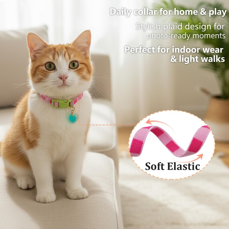 Soft Elastic Cat Collar Cute Breakaway Kitten Collar with Love
