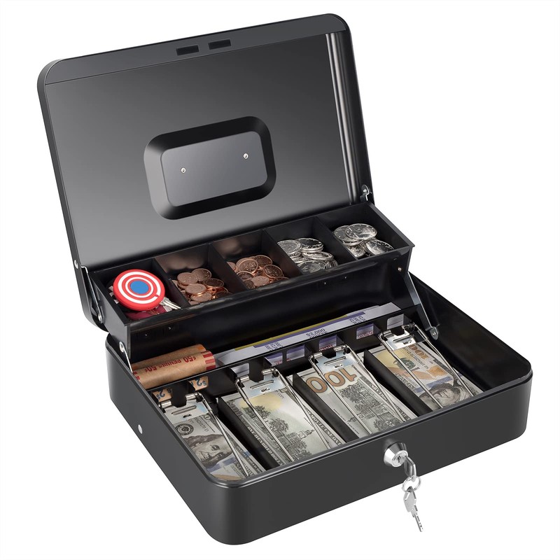 Cash Box with Money Tray and Key Lock, Saving Lock