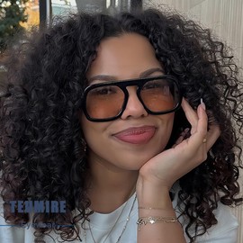 Teumire Trendy Square Aviator Sunglasses for Women Men Vintage 70s Designer Inspired Sun Glasses Flat Top Shades(Black/Brown)