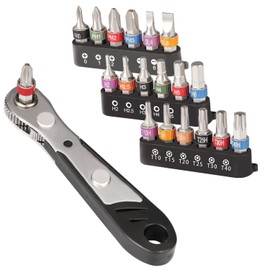 CYLBAQ Magnetic Ratchet Wrench, 110 mm 1/4 Inch Ratchet Reversible Screwdriver, Pack of 19 Various Screwdriver Bits, Mini Ratchet Wrench for Gadgets, Cars, Homes, Machines