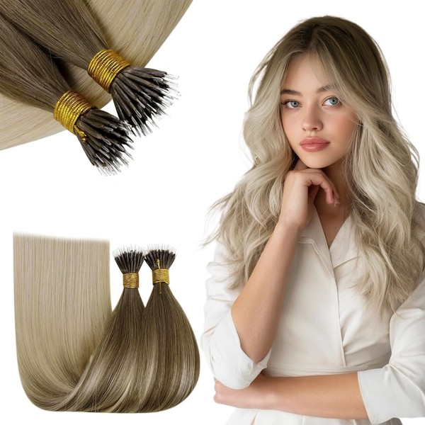 RUNATURE Nano Bead Hair Extensions Human Hair, Ombre Balayage Nano