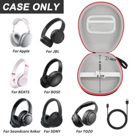 Comecase Universal Headphone Case Comepatible with Beats/for Sony/for Bose Max Over Ear Headphone and More, Travel Carrying Box for Bluetooth Wireless Headset (Black+Red Zipper) f