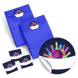 12 Gift Bags / Dark Blue + 12 Stickers + 12 Bookmarks + 12 Mini Notepads Bowling Neon / Party Bag Guest Gift for Children Boys Girls for Children's Birthday Parties