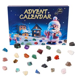 Crystal Advent Calendar 2024, 24 Days Natural Crystal Gemstones Christmas Countdown Advent Calendar Gift for Boys Girls Adult (Raw Stone)