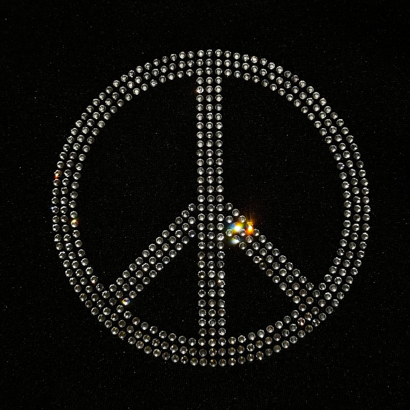 Set of 4 Bling Peace Symbol Silver Rhinestone Iron On