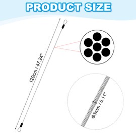 PATIKIL 1/8" Dia Vinyl Coated Stainless Steel Cable with Loops, 4ft (48") Flexible Wire Rope Security Chain Lanyard Lock for Outdoor Stage Lighting Luggage Lock, Transparent