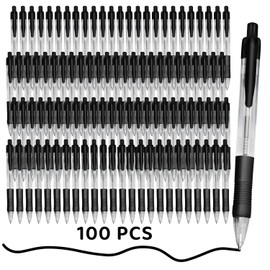 lifskydom 100-Pack Black Ballpoint Pens Bulk - 1.0mm Retractable Click Pens for Office & School Supplies- Smooth Writing (Black Ink, Medium Point)