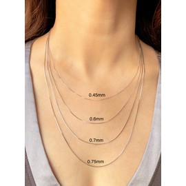 JEWELHEART 14K Solid Gold Box Chain - Dainty 0.45mm Thin Gold Chain Necklace For Women - Mirror Square Link White Real Gold Chain For Men 16"