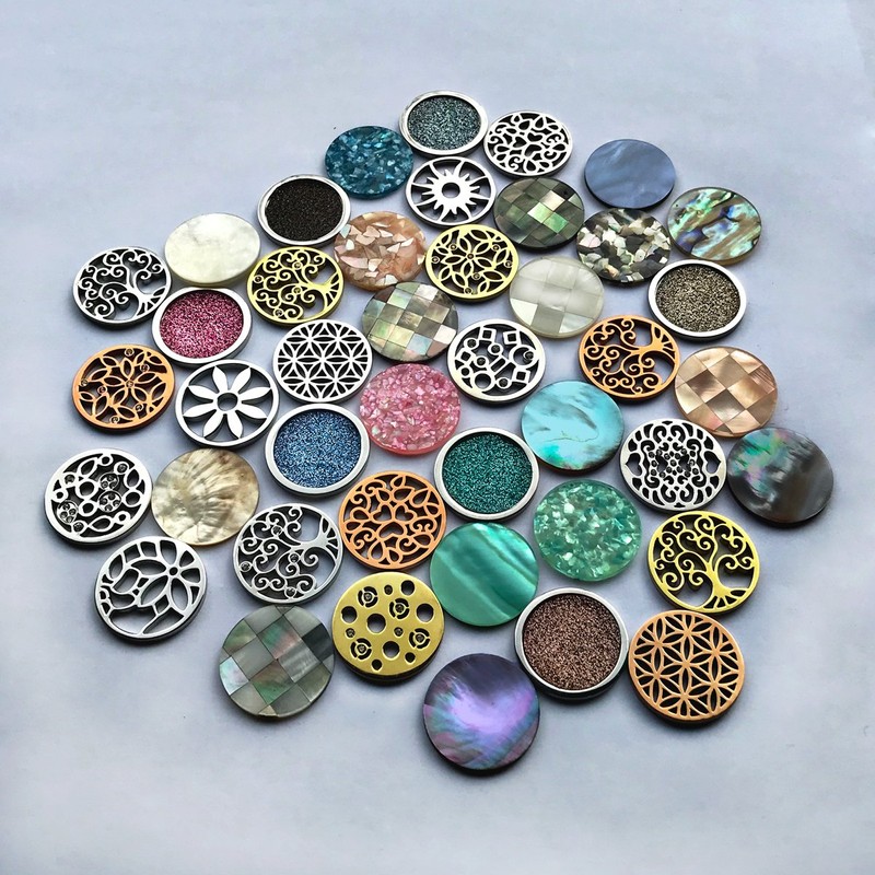 Quiges Interchangeable Coin Made of Stainless Steel 25 mm Flower