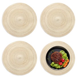 4Pcs Round Braided Woven Place Mats, 30 x 30cm Round Placemats and Coasters